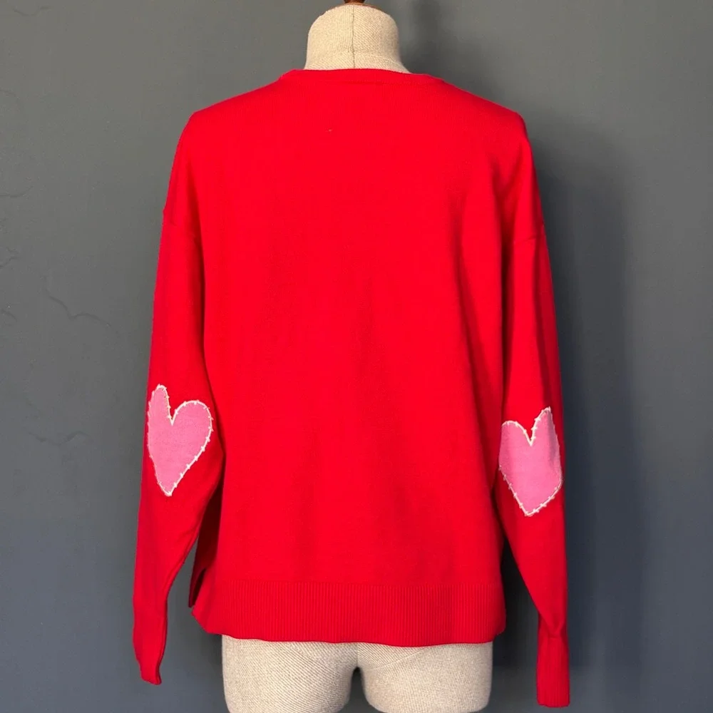 Kerri Rosenthal XO KR Red Love Heart Elbow Patch Sweater | Size Medium